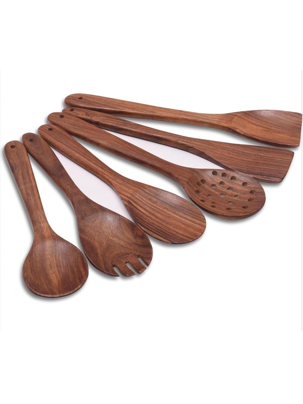 Teak Wood Spatulas & Spoons Set for Cooking & Serving (Set of 6)